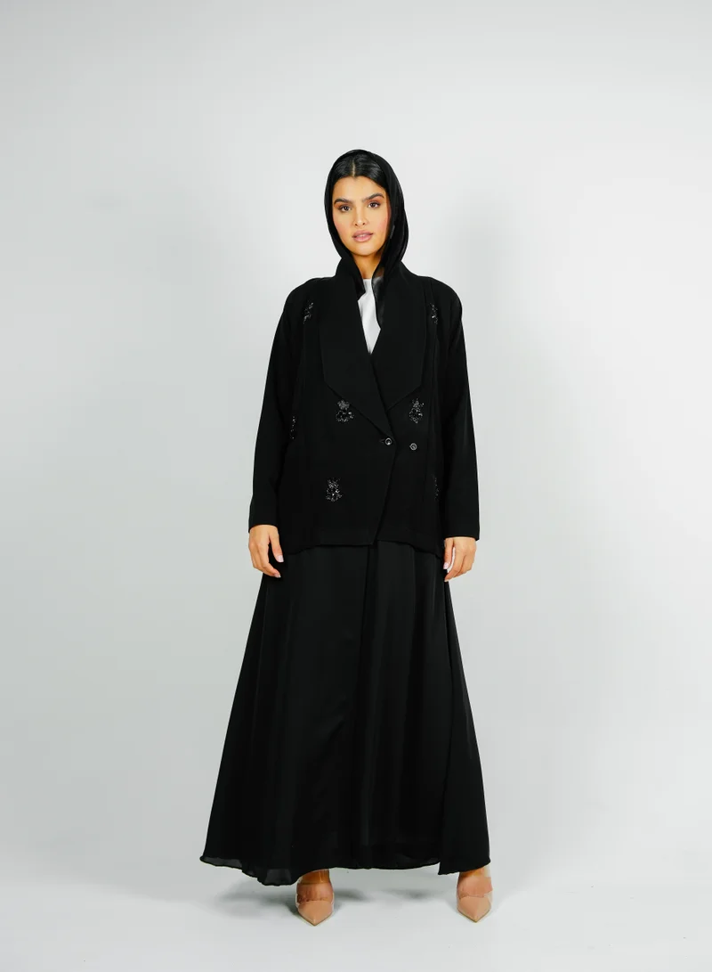 Rosette Abaya  Stylish Elegant Blazer  Abaya,with Mix Fabric design And Embroidery style for Women | Best Price UAE